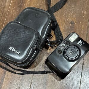 Nikon one touch zoom Black Camera with Dual-Compartment Case